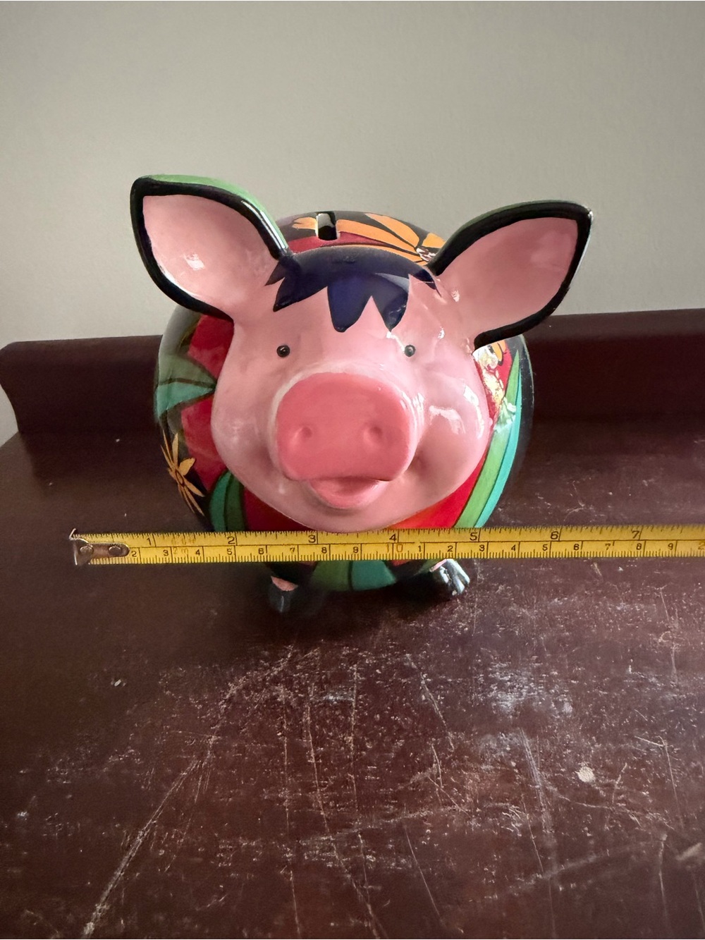 Hand-Painted Pink Piggy Bank with Floral Accents - Picture 8 of 10